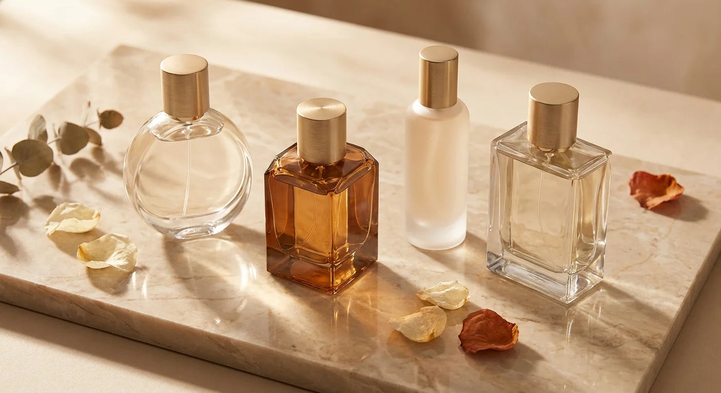 Premium fragrance bottles arranged elegantly
